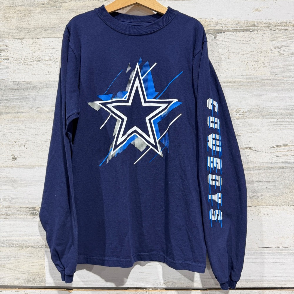 Dallas Cowboys Graphic Tee Youth M Navy Blue Long Sleeve NFL Football EUC